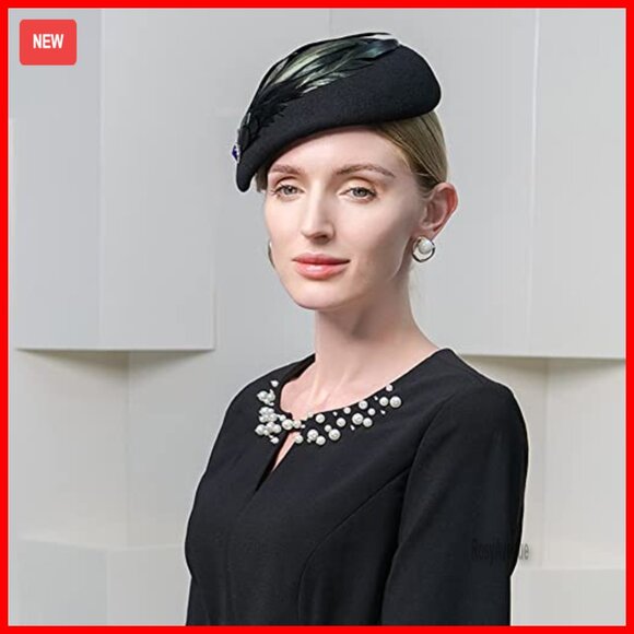 Wool Beret Hat with Feathers, Adjustable Drawstring, Dressy Occasions main image 7